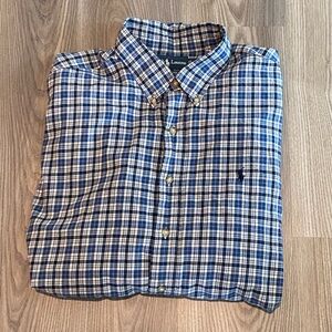 Ralph Lauren Classic Fit Blue Button Front Plaid Shirt Mens size 2XL XXL